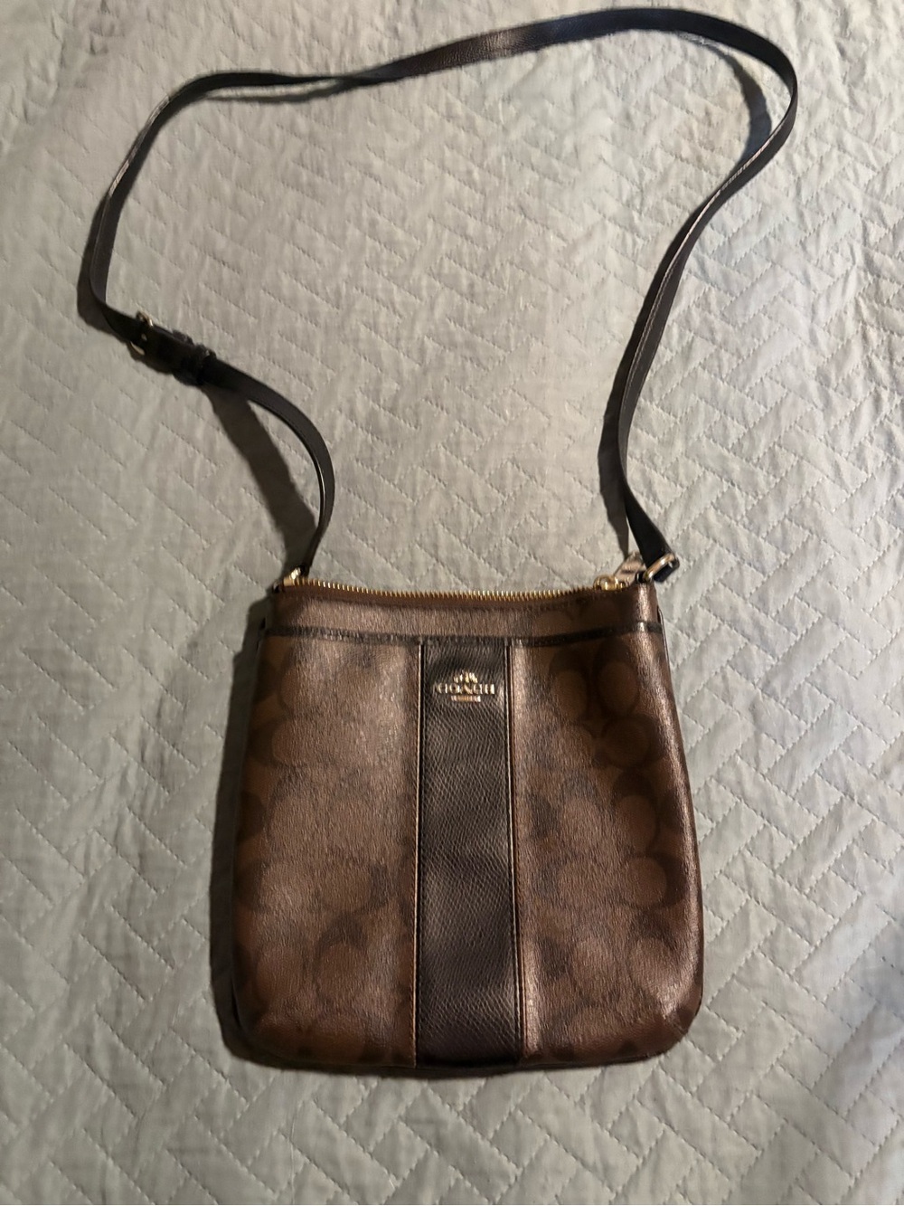 Coach Brown Logo-Print Crossbody with Dark Brown Trim